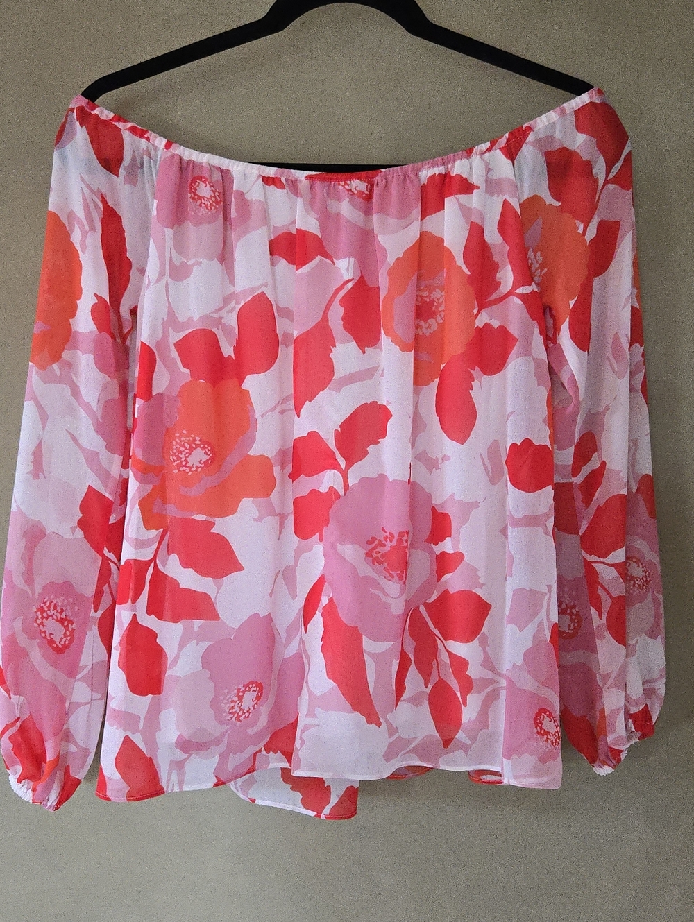 Marciano | Off-Shoulder Floral Blouse Pink Coral Romantic Top, Size XS - Picture 3 of 8